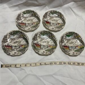 Vintage Set of 5 Friendly Village Saucers